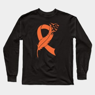 Feather Orange Ribbon, Leukemia Kidney Cancer Long Sleeve T-Shirt